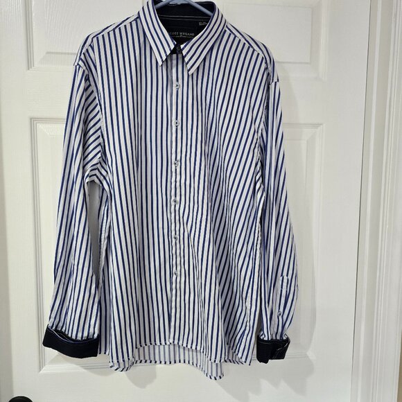 Scott Weiland The Collection Flip Cuff Button Down Blue White Stripe Sx XXL - Picture 1 of 9
